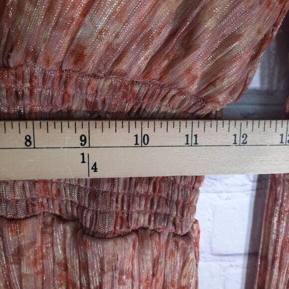 Haute Nites Metallic Orange Brown Sheer Maxi Dress - Picture 13 of 14